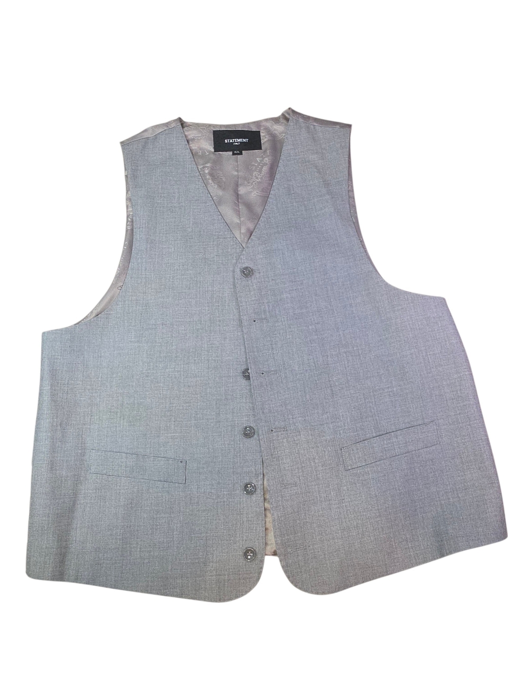 Statement Men's Light Grey Formal Dress Vest Waistcoat Size L